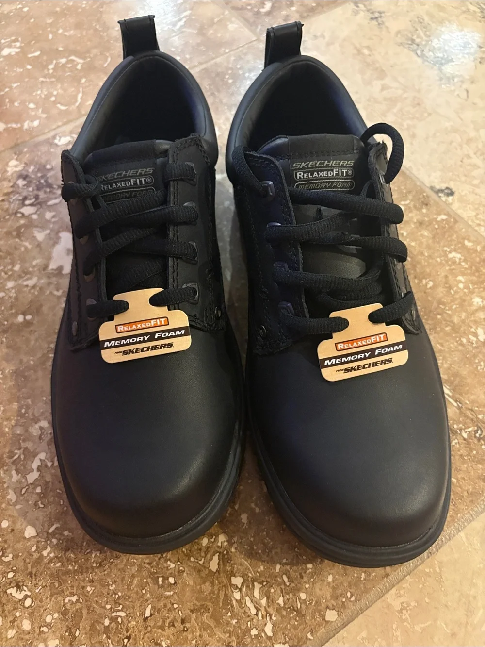 Skechers Black Men's Relaxed Fit Lace-Up Work Oxfords